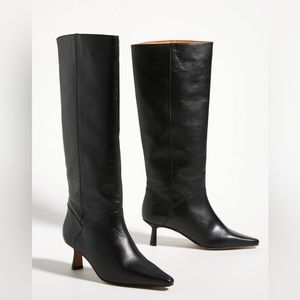 ANTHROPOLOGIE ANGEL ALARCON Pointed-Toe Knee-High Boots in Black Sz 41